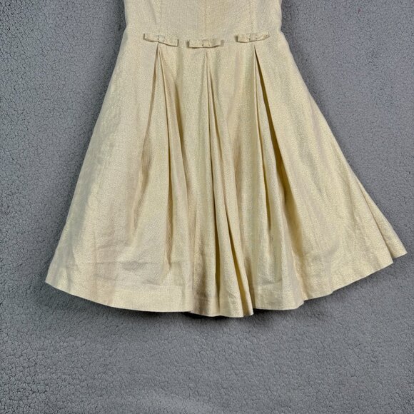 Vintage Anavini Hand Smocked Size 5 Beige Short Sleeeves Pleated Dress Midi Line - Picture 3 of 12